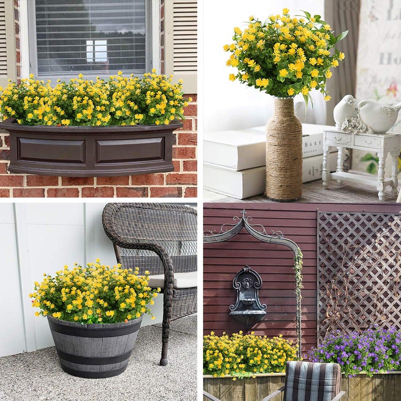 HAPLIA 6 Bundles Artificial Flowers, Fake Artificial Greenery UV Resistant No Fade Faux Plastic Plants for Wedding Bridle Bouquet Indoor Outdoor Home Garden Kitchen Office Table Vase (Yellow) - Image 3